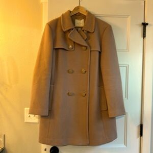 kate spade Wool Double-Breasted Coat Tan Gold Sz XL / 14 (fits 16 too) with Belt